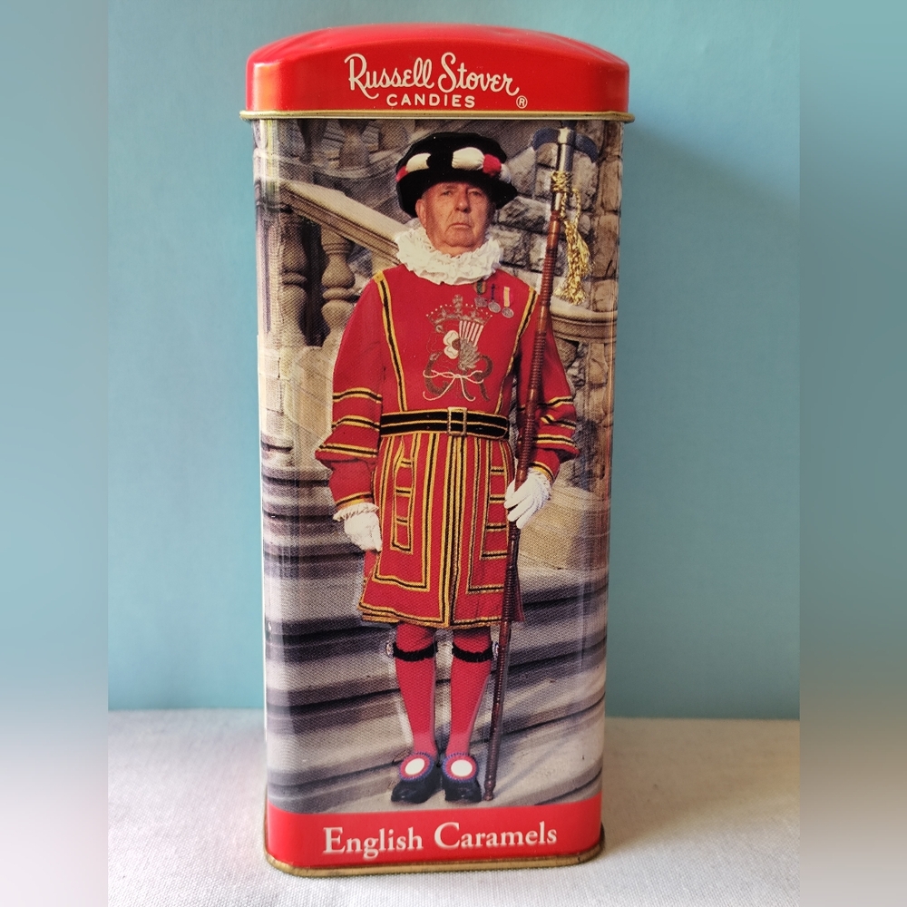 3/$25💙1980s Beefeater Savings Bank Tin/Russell Stover Advertising Caramel Can